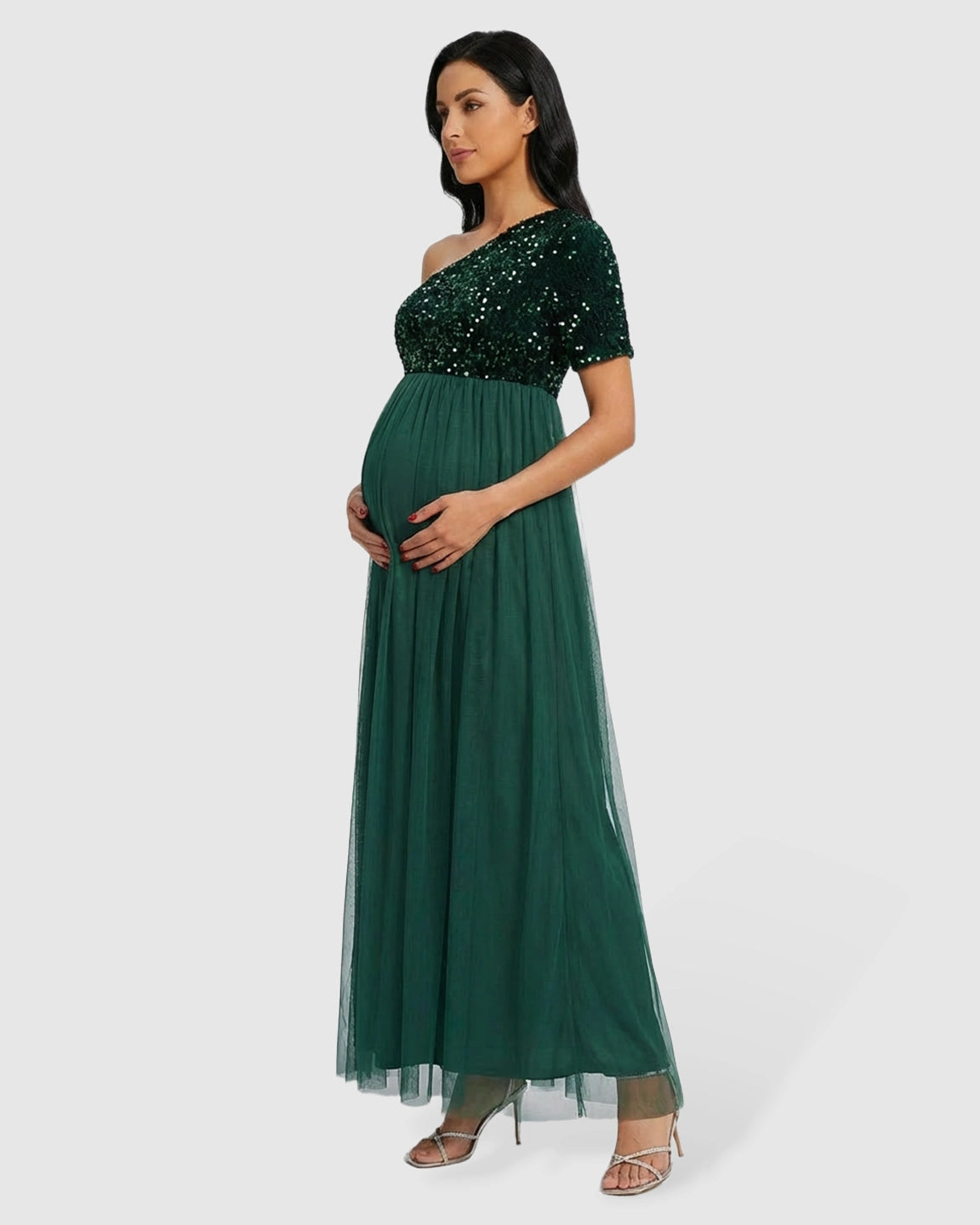 Sequin One-Shoulder Dreamy Maternity Maxi Dress
