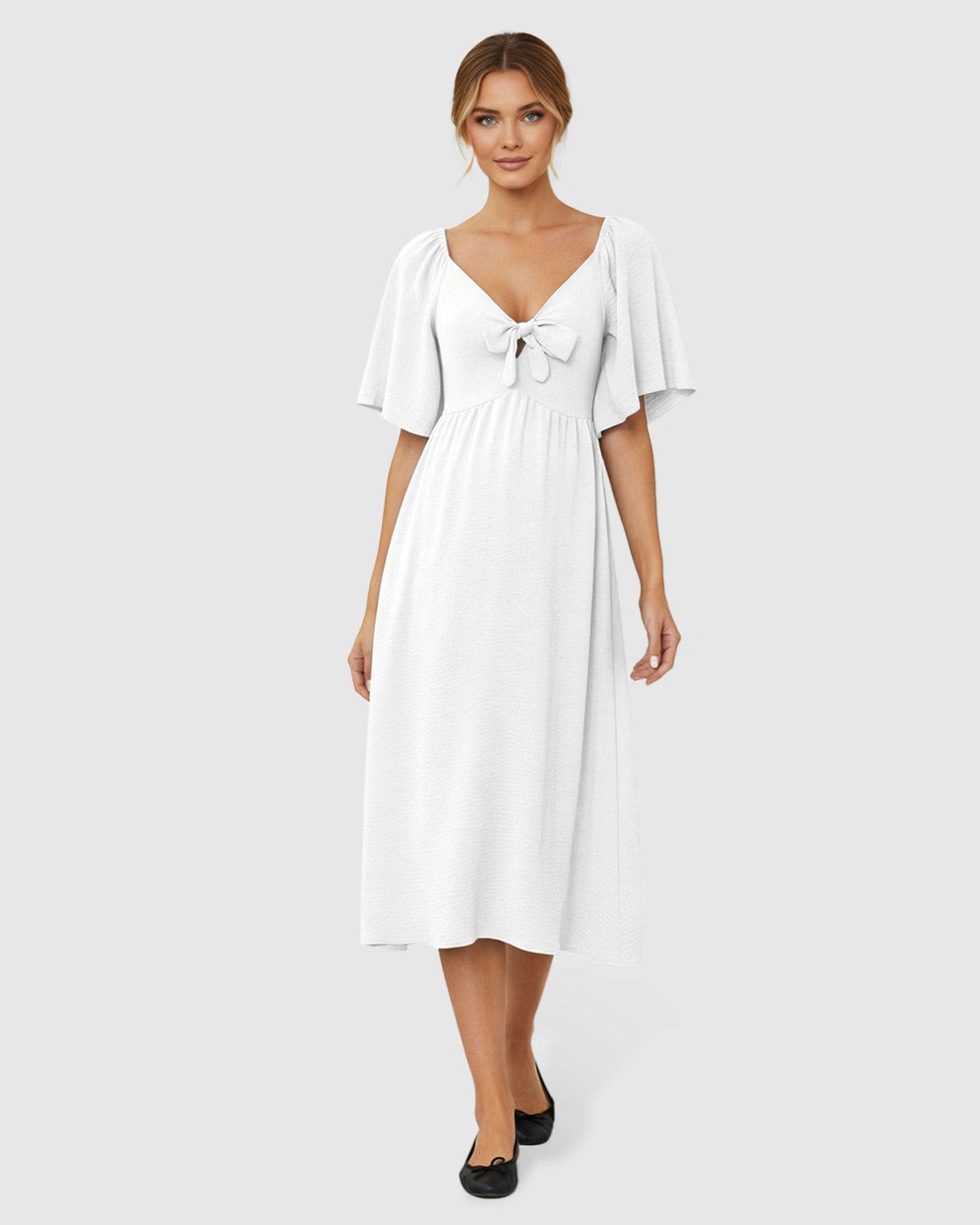 Tie-Knot Front Swing Silhouette Maternity Midi Dress