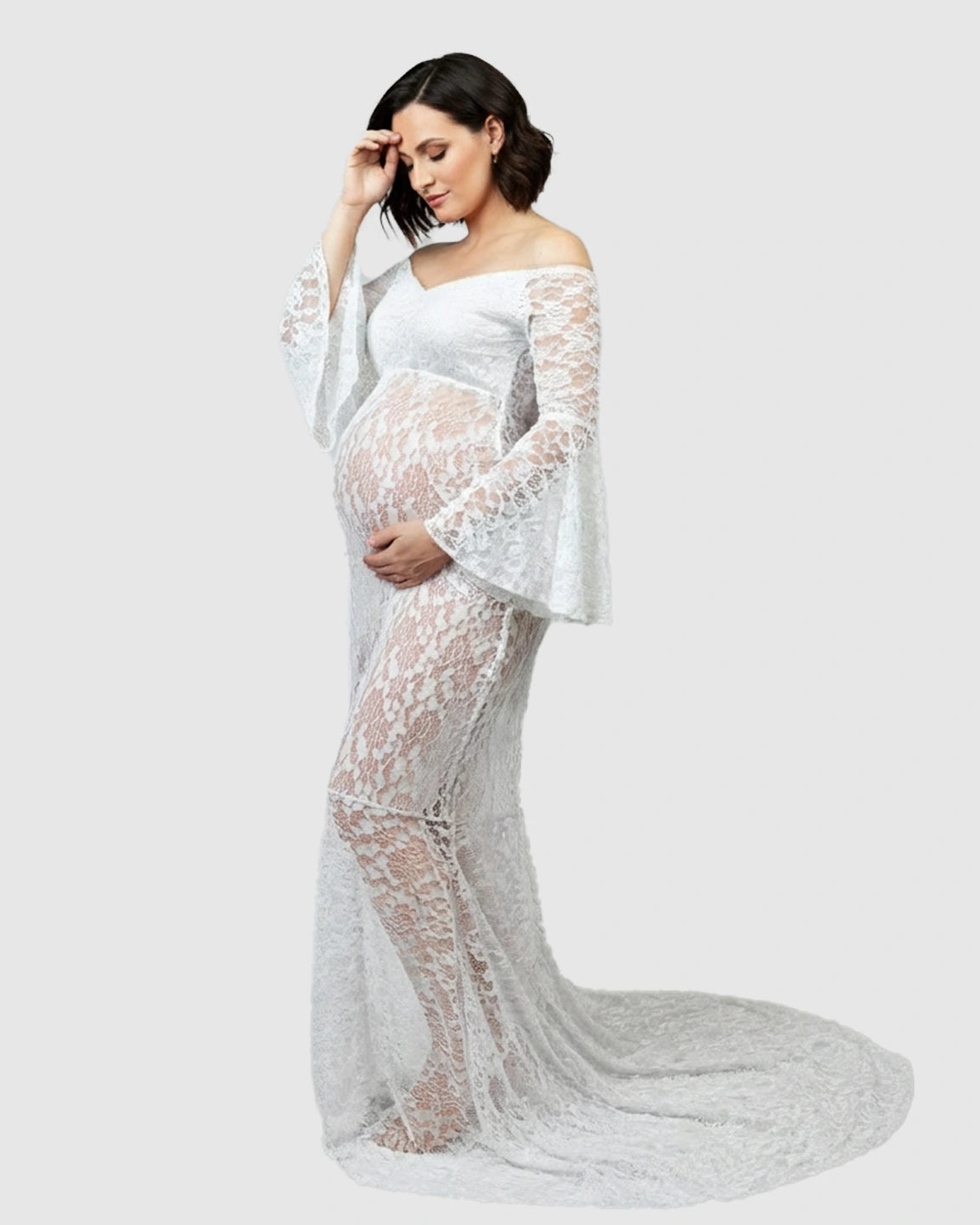 Bell Lace Sleeve Trailing Maternity Gown