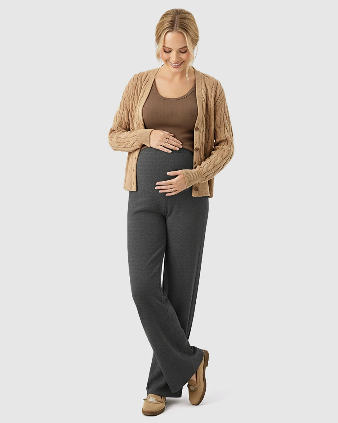 High Waist Wool Blend Wide-Leg Maternity Pants