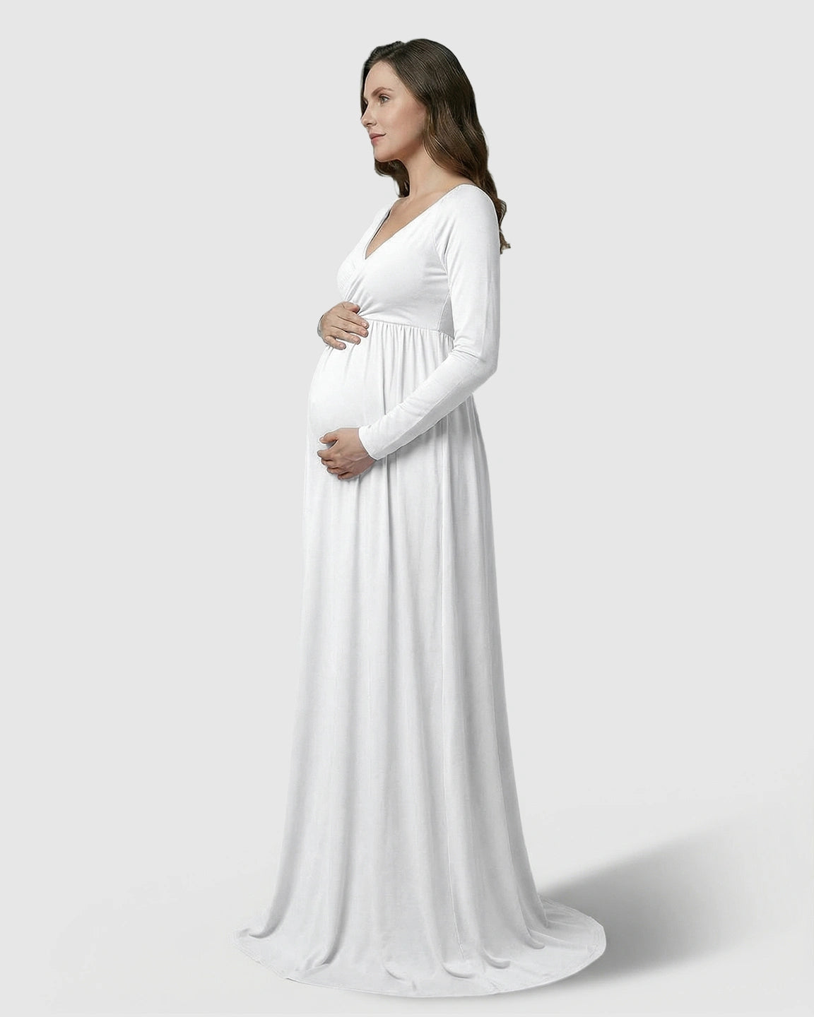 Long-Sleeve Full Train Maternity Maxi Dress