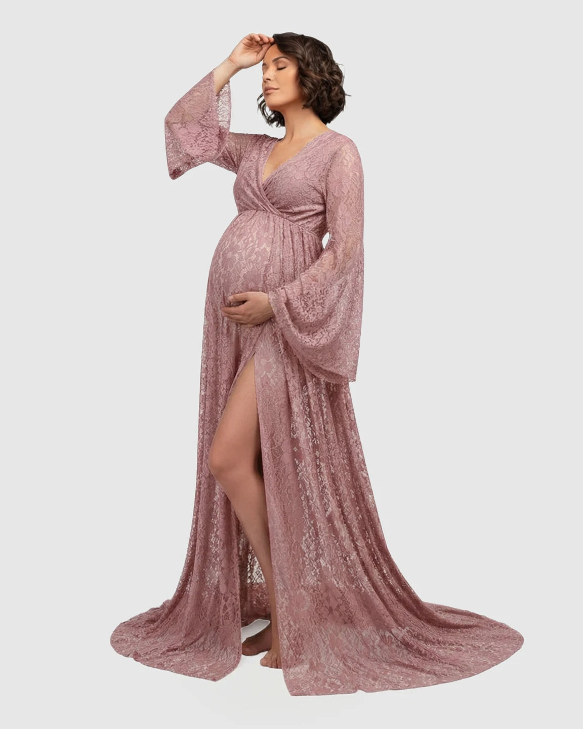 Long Bell Sleeve See Through Maternity Gown