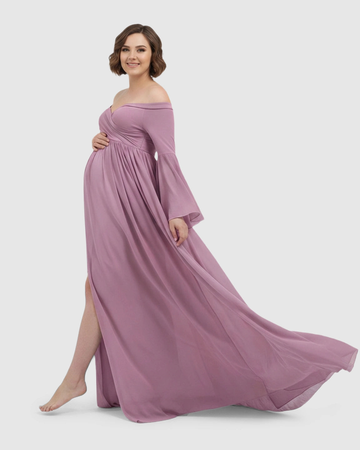 Bell Sleeves Super Long Train Maternity Photoshoot Gown