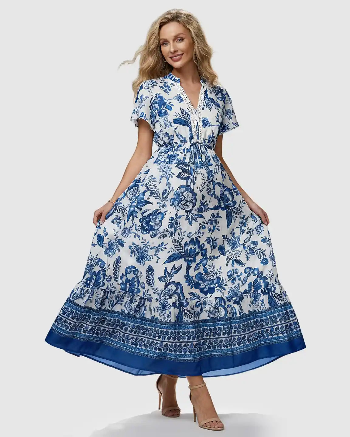 Ethnic Floral Print A-Line Maternity Maxi Dress