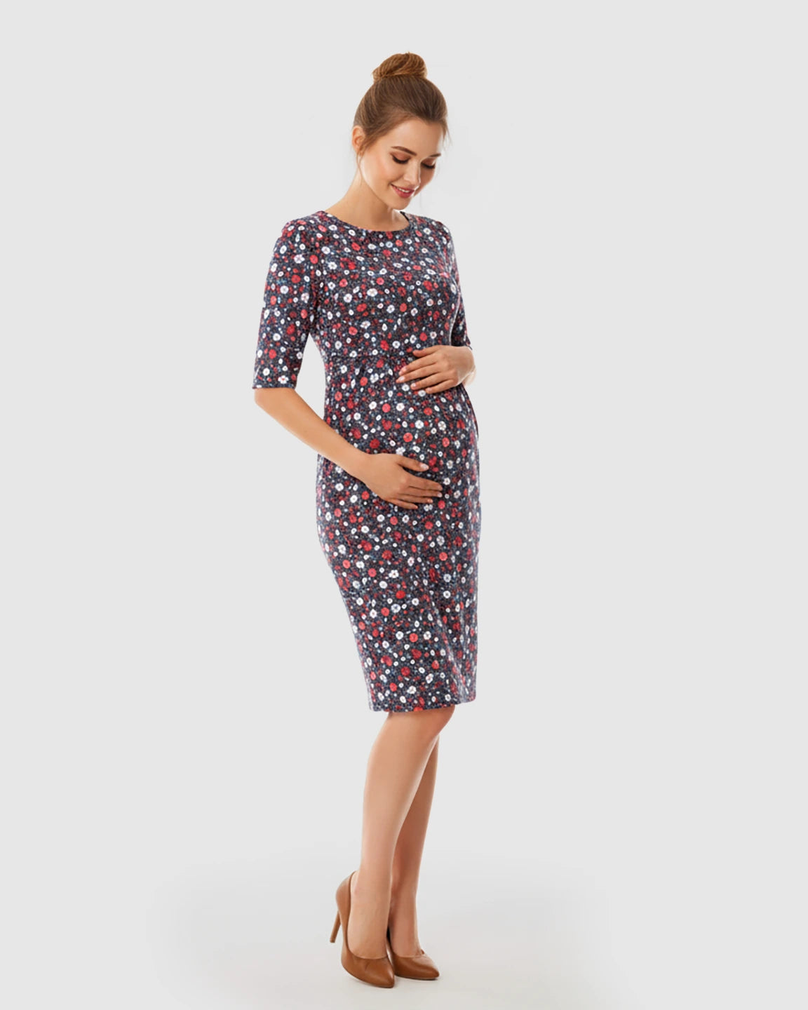 Long-sleeve Floral Print Maternity Dress