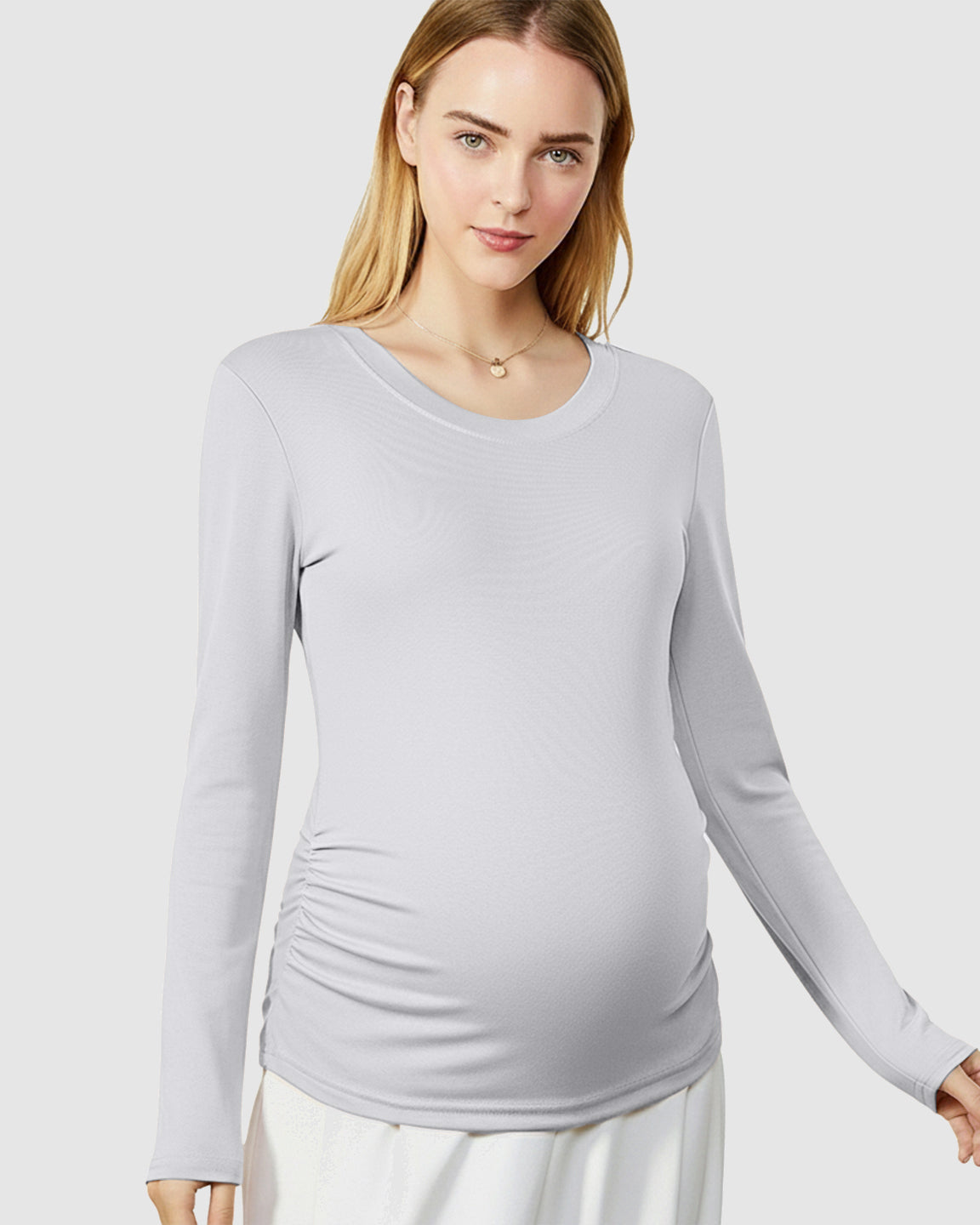 Round Neck Long Sleeve Thermal Maternity Top