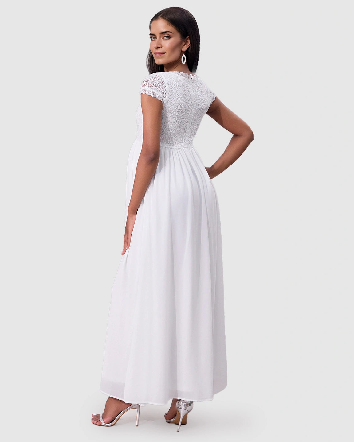 Floral Lace Bodice Elegant Maternity Maxi Dress