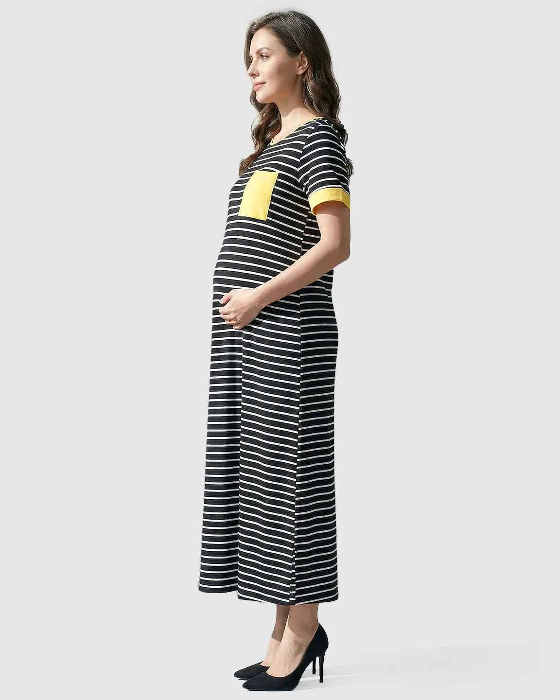 Nursing-Friendly Casual Maternity Midi Dress
