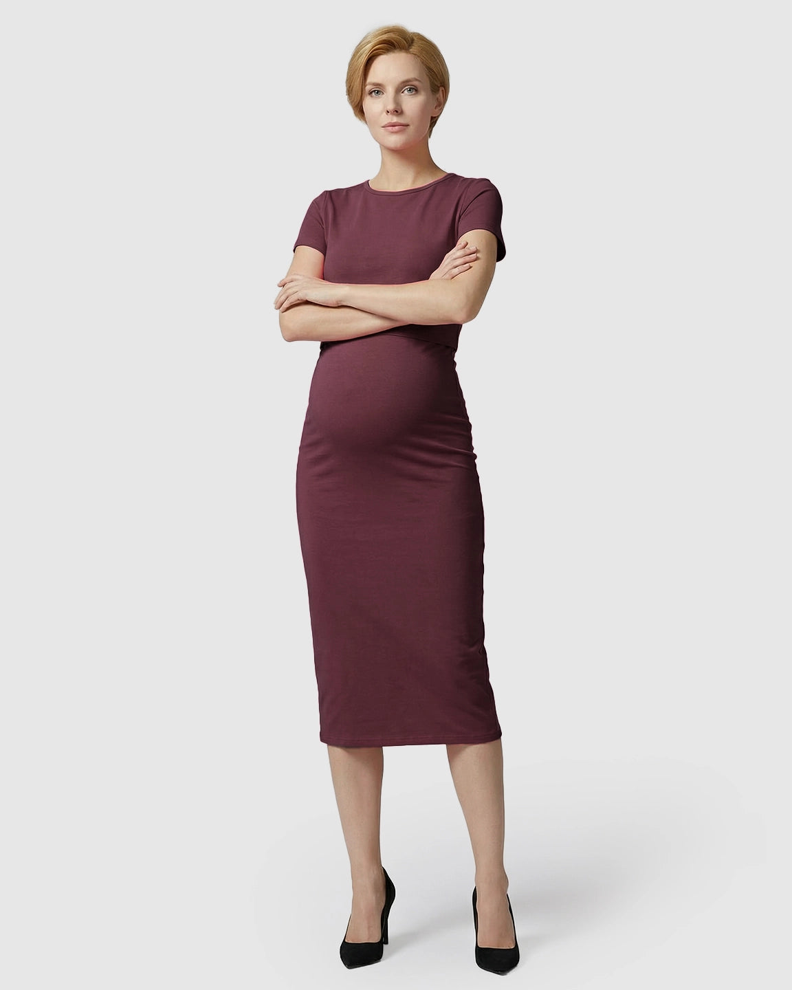 Lift-Up Nursing Access Pencil Skirt Maternity Midi Dress