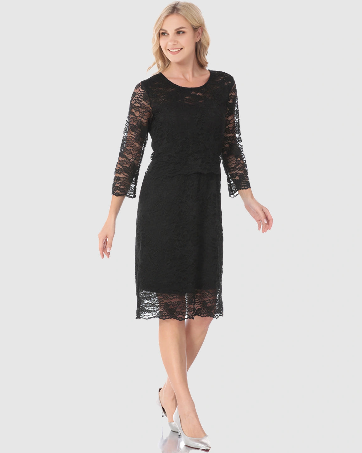 Mid-length Lace Sleeves Maternity & Nursing Dress