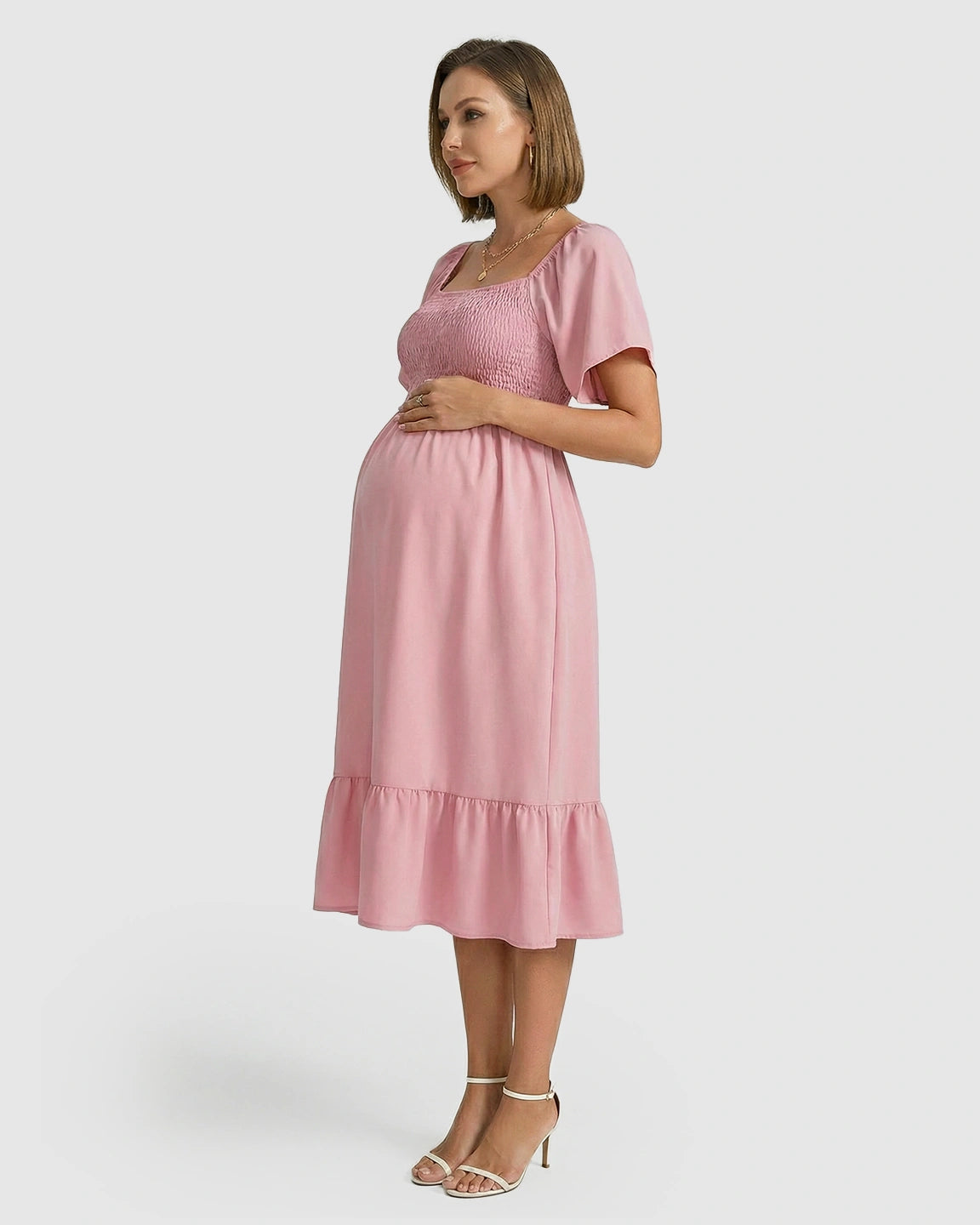 Smocked Square Neck Ruffled A-line Maternity Dress