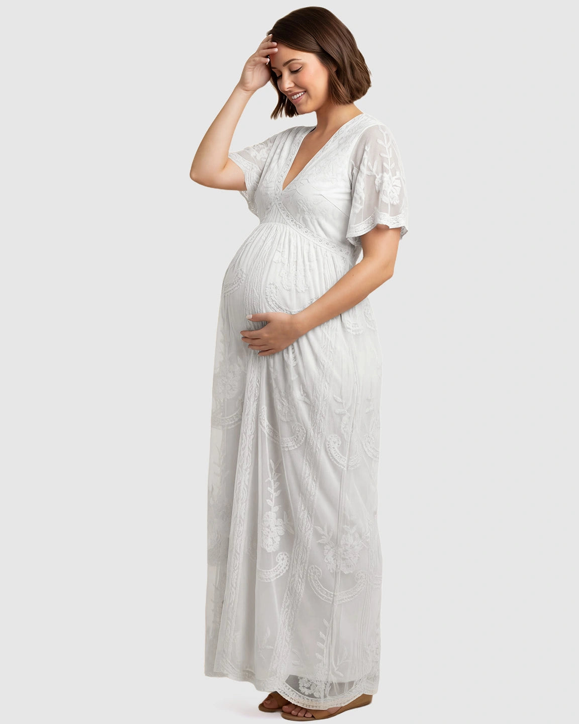 Lace Overlay Boho Maternity Maxi Dress