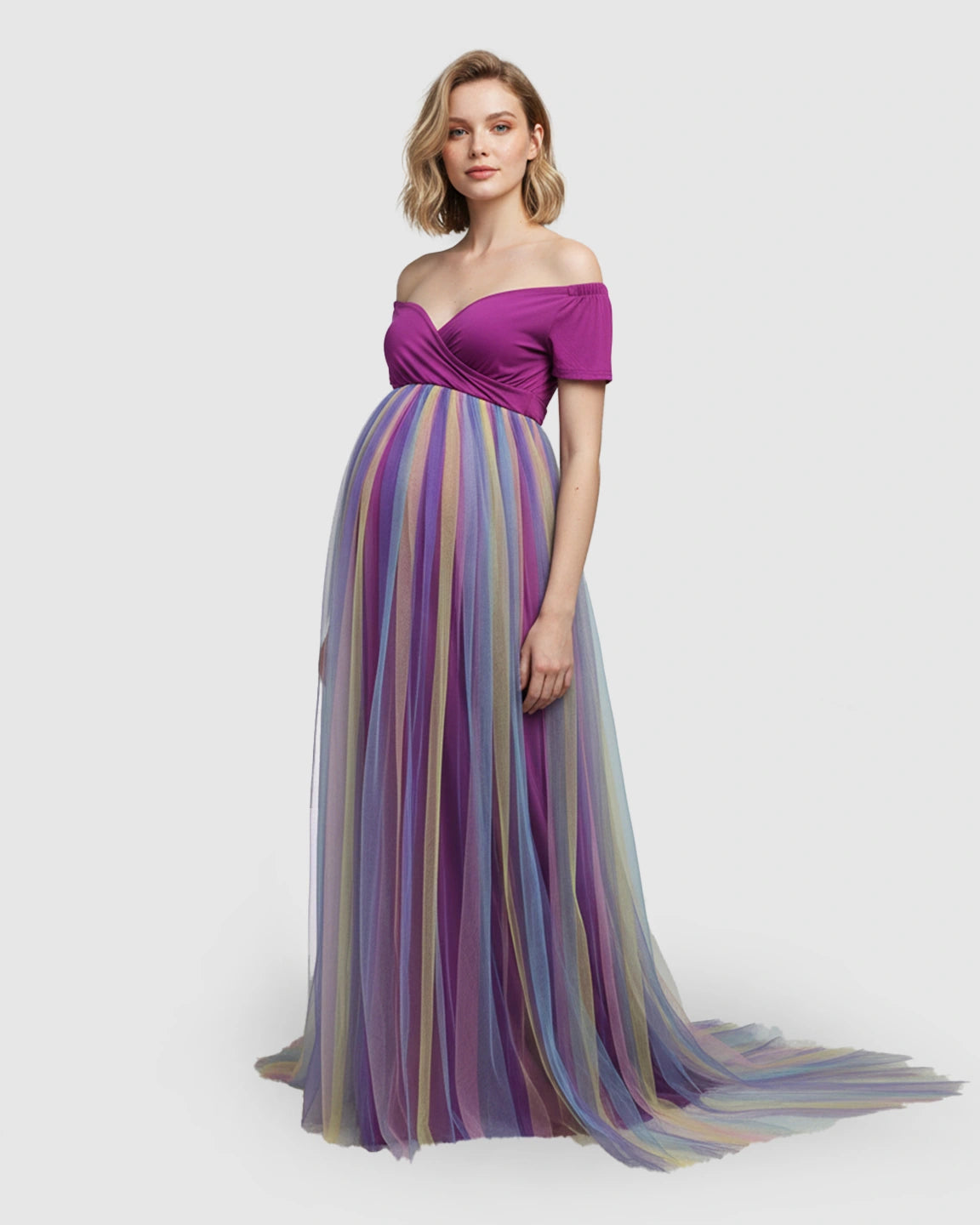Ruffled Tulle Pastel Empire Maternity Photoshoot Gown