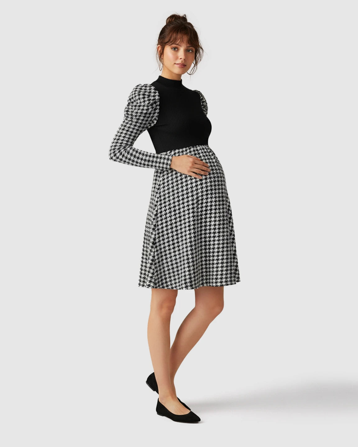 Houndstooth Pattern Elegant Maternity Short Dress