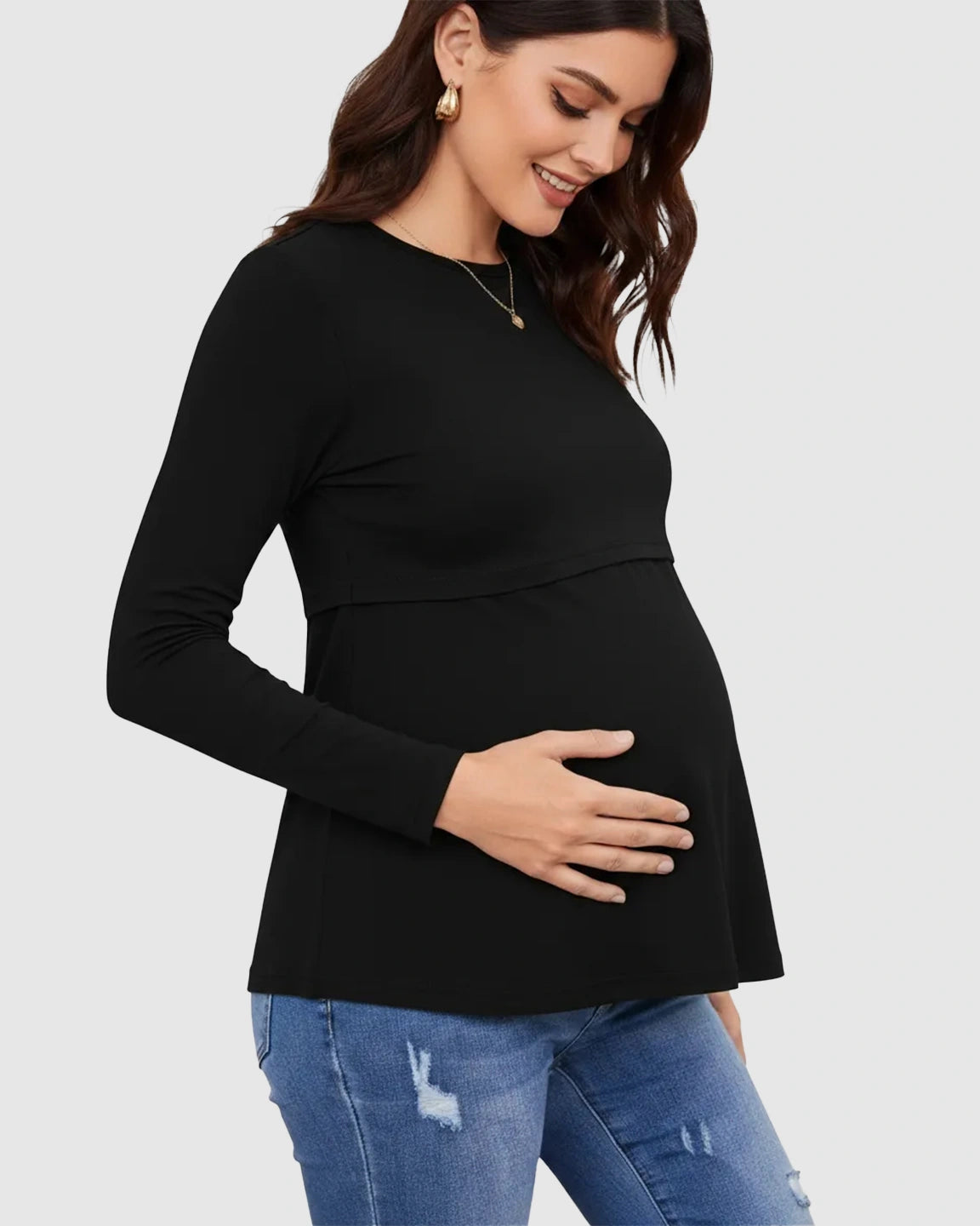 Double-Layer Nursing Access Color-Block Maternity Top