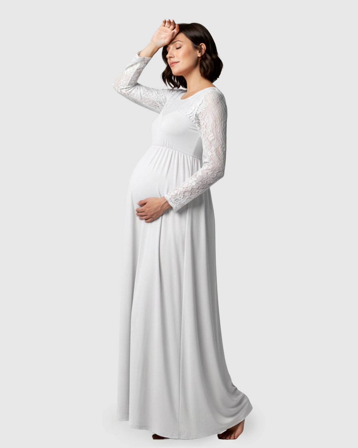 Elegant Lace Floor-Length Maternity Photoshoot Dress