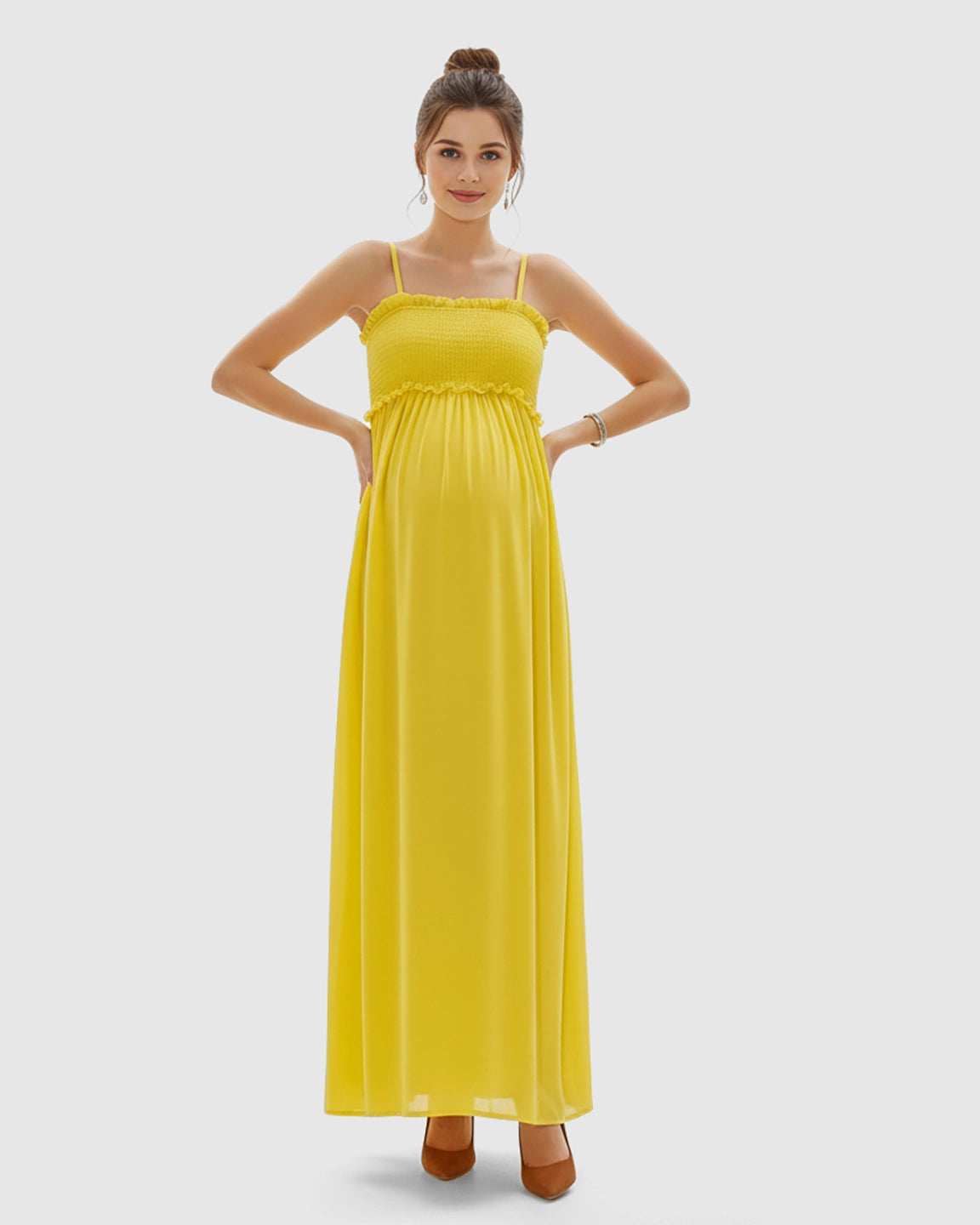 Shirred Spaghetti A-Line Maternity Maxi Dress