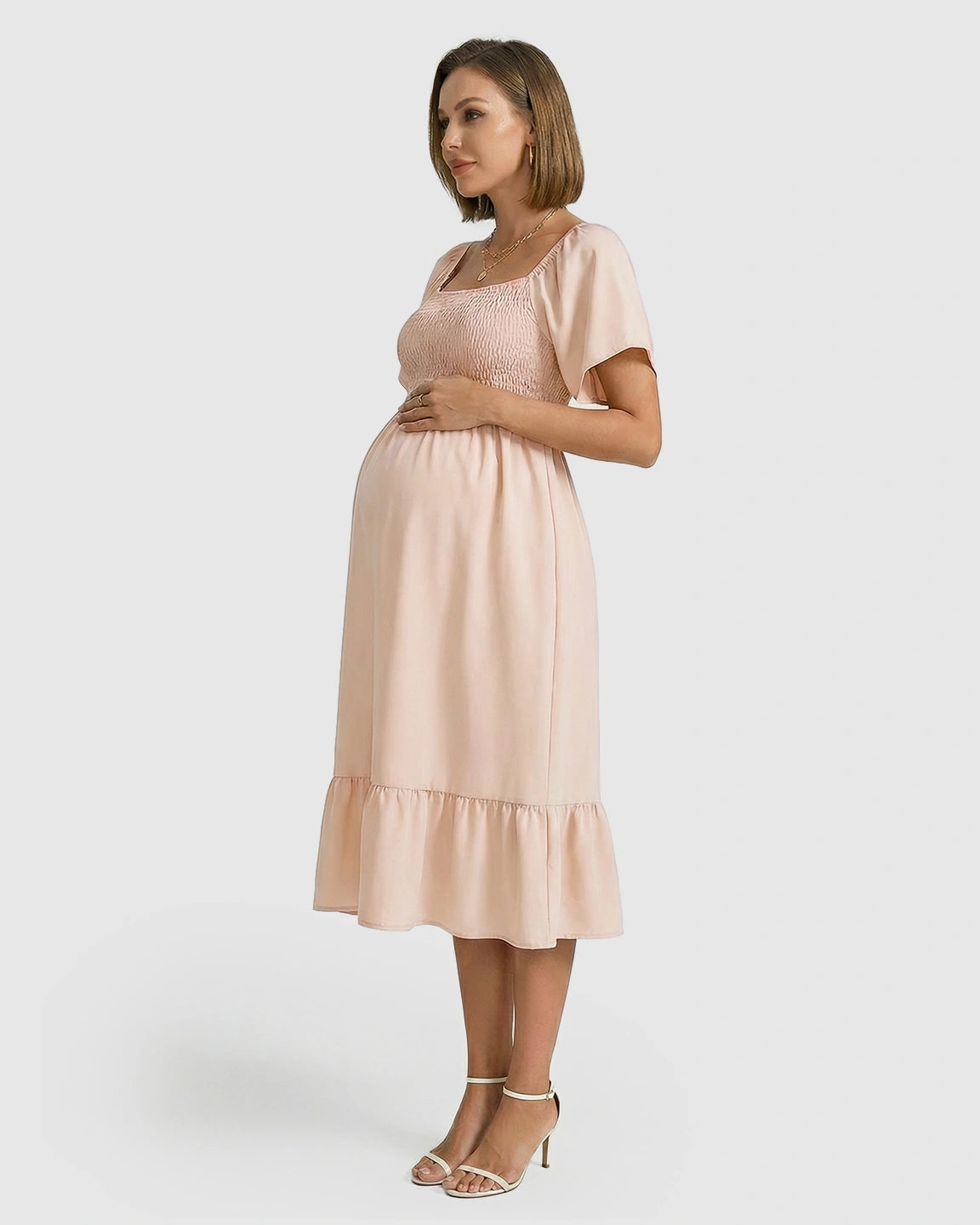Smocked Square Neck Ruffled A-line Maternity Dress