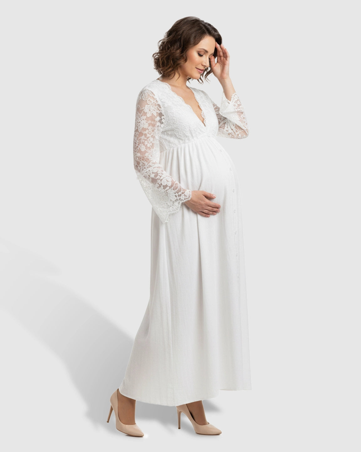 Long-Sleeve Elegant Maternity Maxi Dress