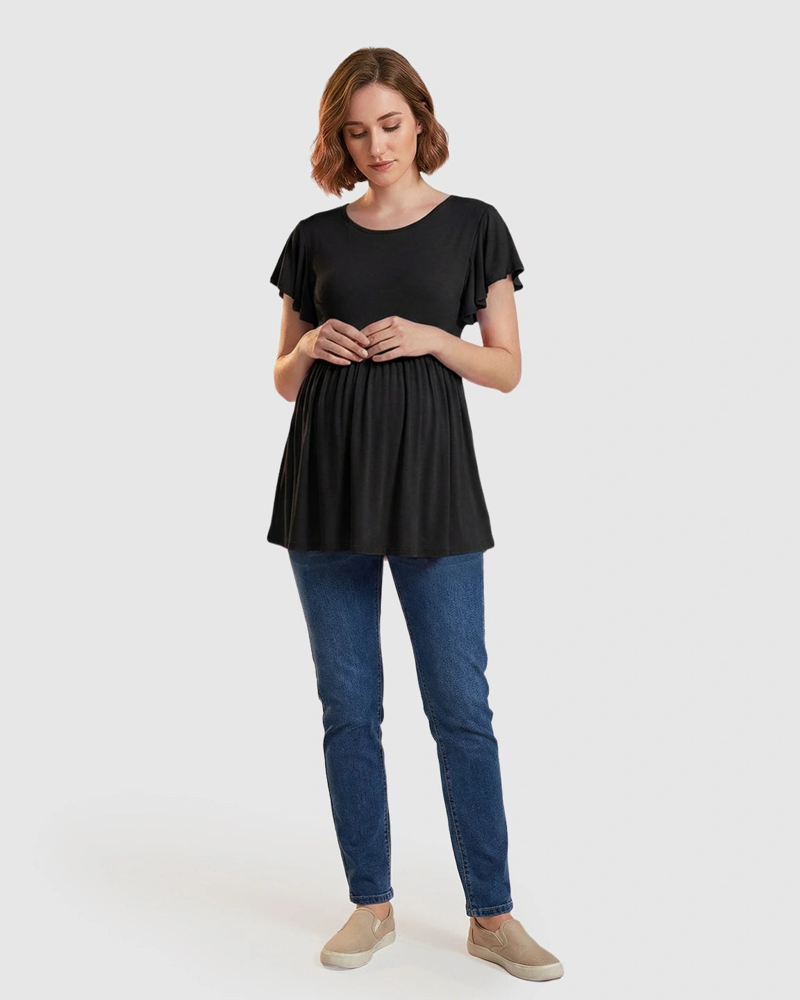 Gathered Ruffle-Sleeve Maternity