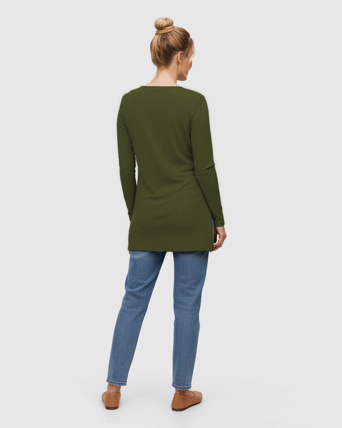 Ribbed Knit Long Sleeve Maternity Top with Side Slits
