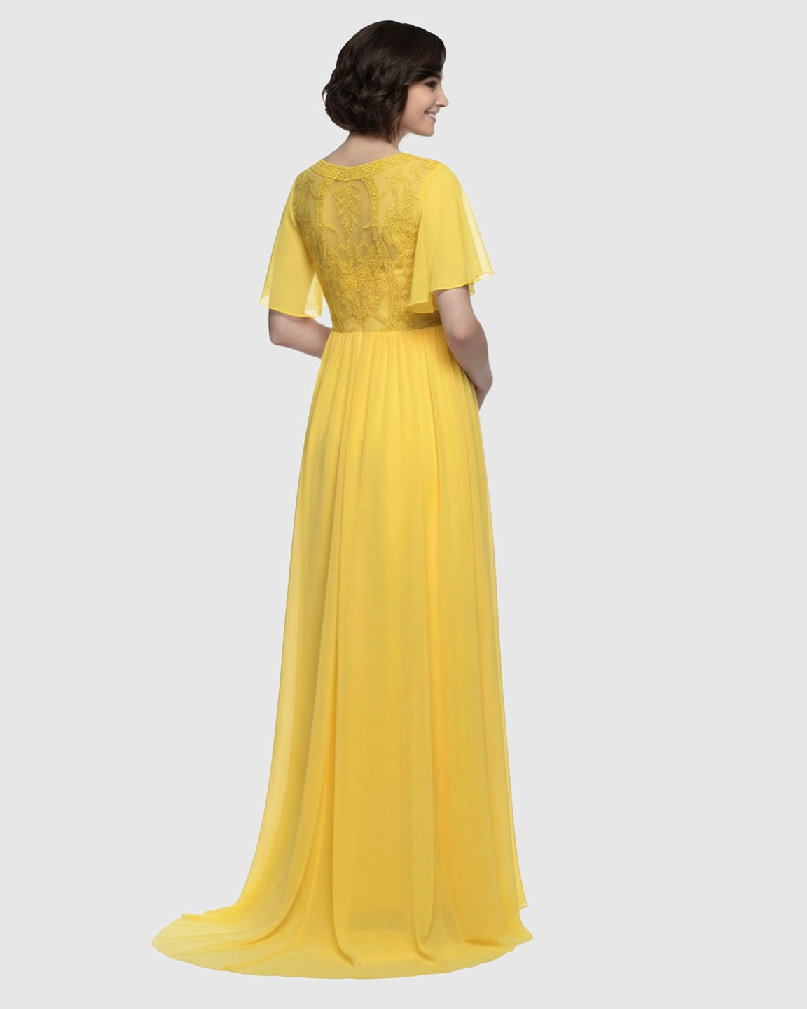 Embroidered Bodice Long Train Maternity Photoshoot Gown