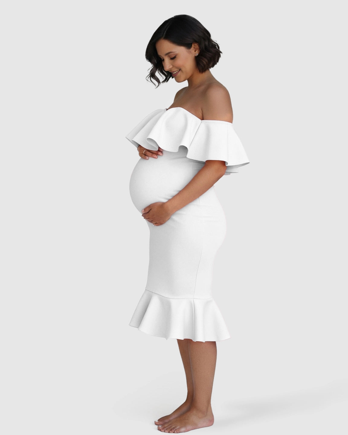 Ruffled Off-Shoulder Mermaid Hem Maternity Photography Gown