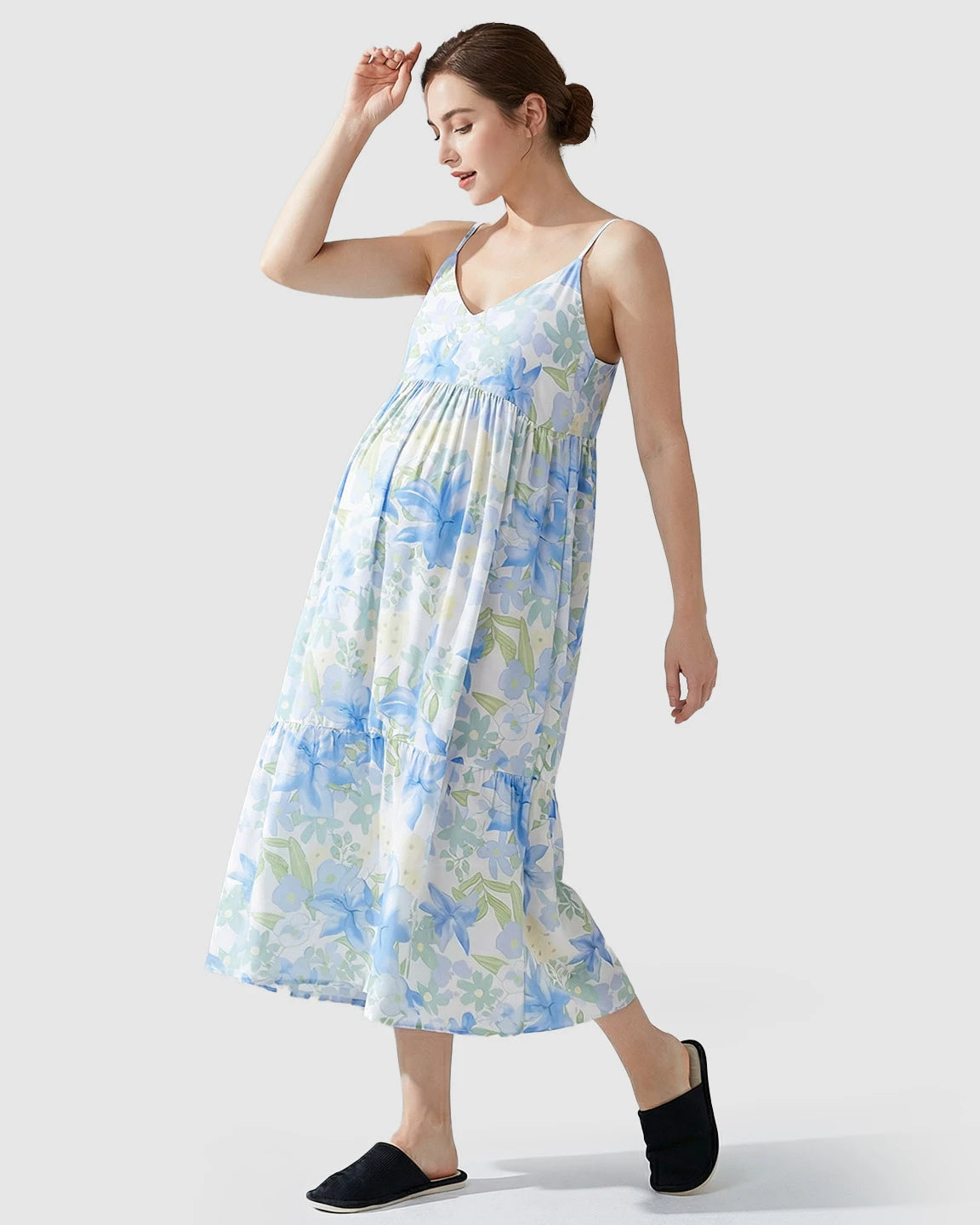 Floral Print Empire Waist Maternity Nightgown