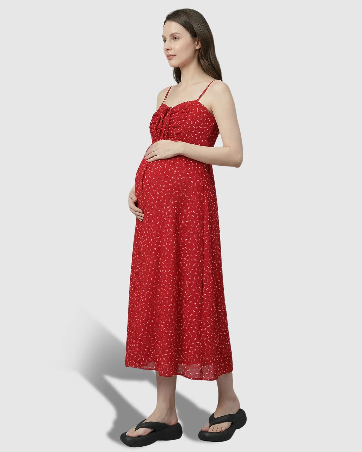 Ruched Drawstring Bust Floral Dress with Chiffon Cardigan