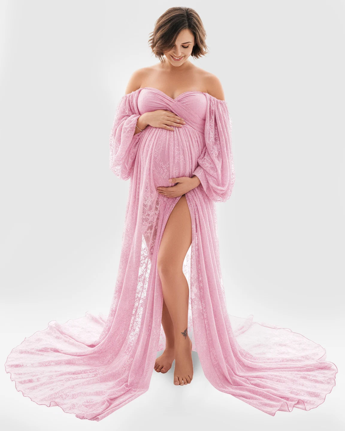 Sheer Lace Flowy Maternity Photoshoot Gown