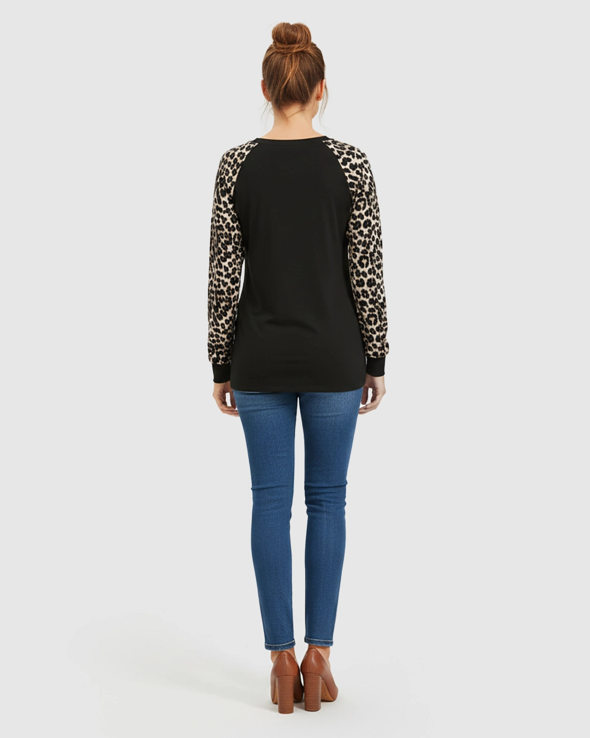 Soft Stretch Leopard Print Long Sleeve Maternity Top