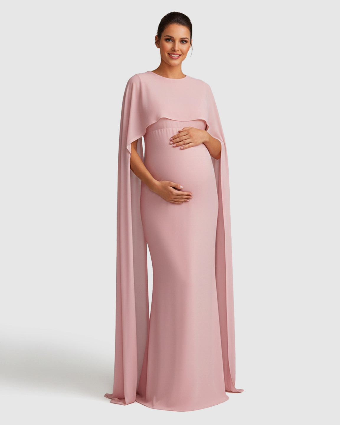 Waterfall Sleeves Mermaid Fit Maternity Evening Gown