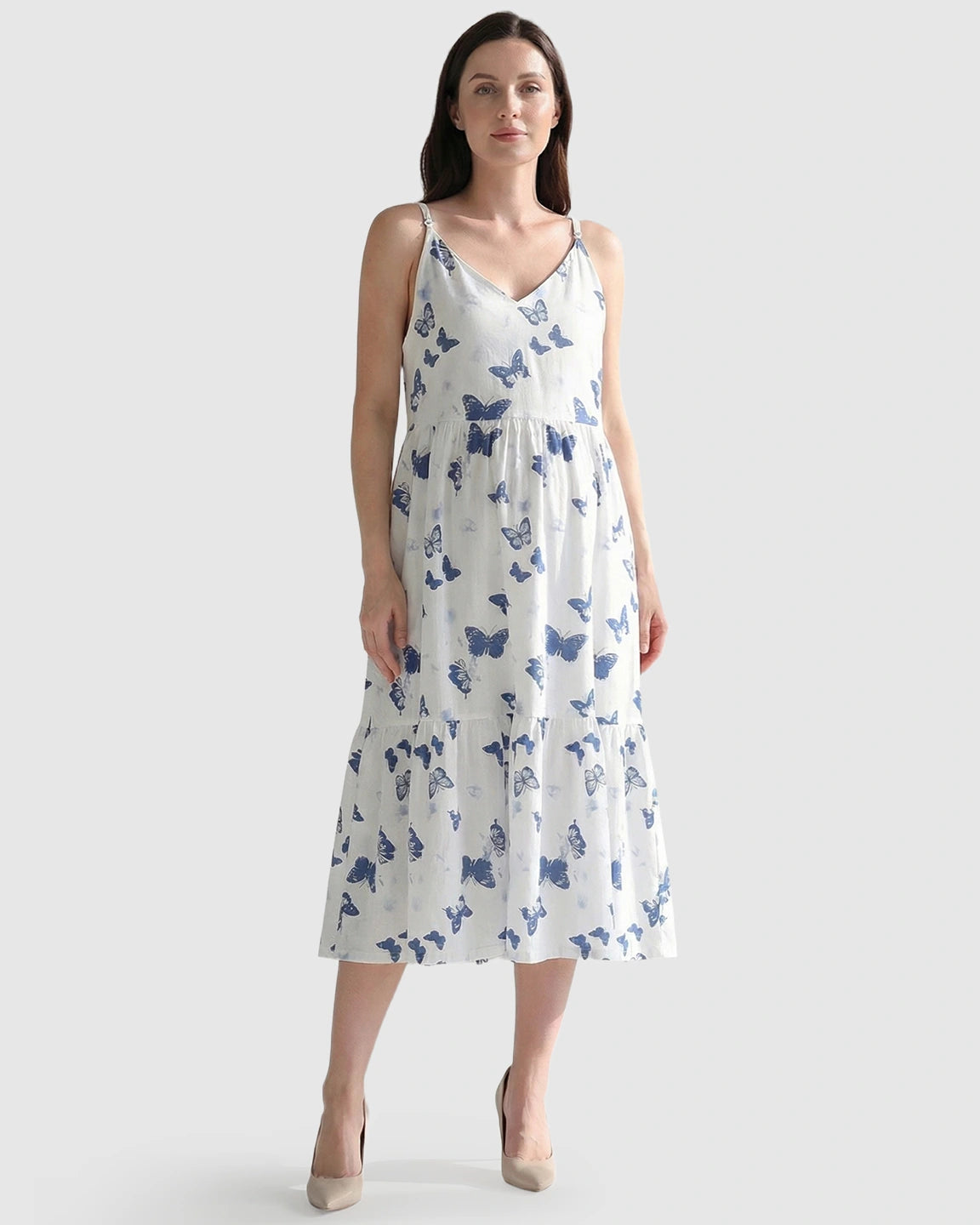 Built-In Bra Butterfly Print Maternity Nightdress