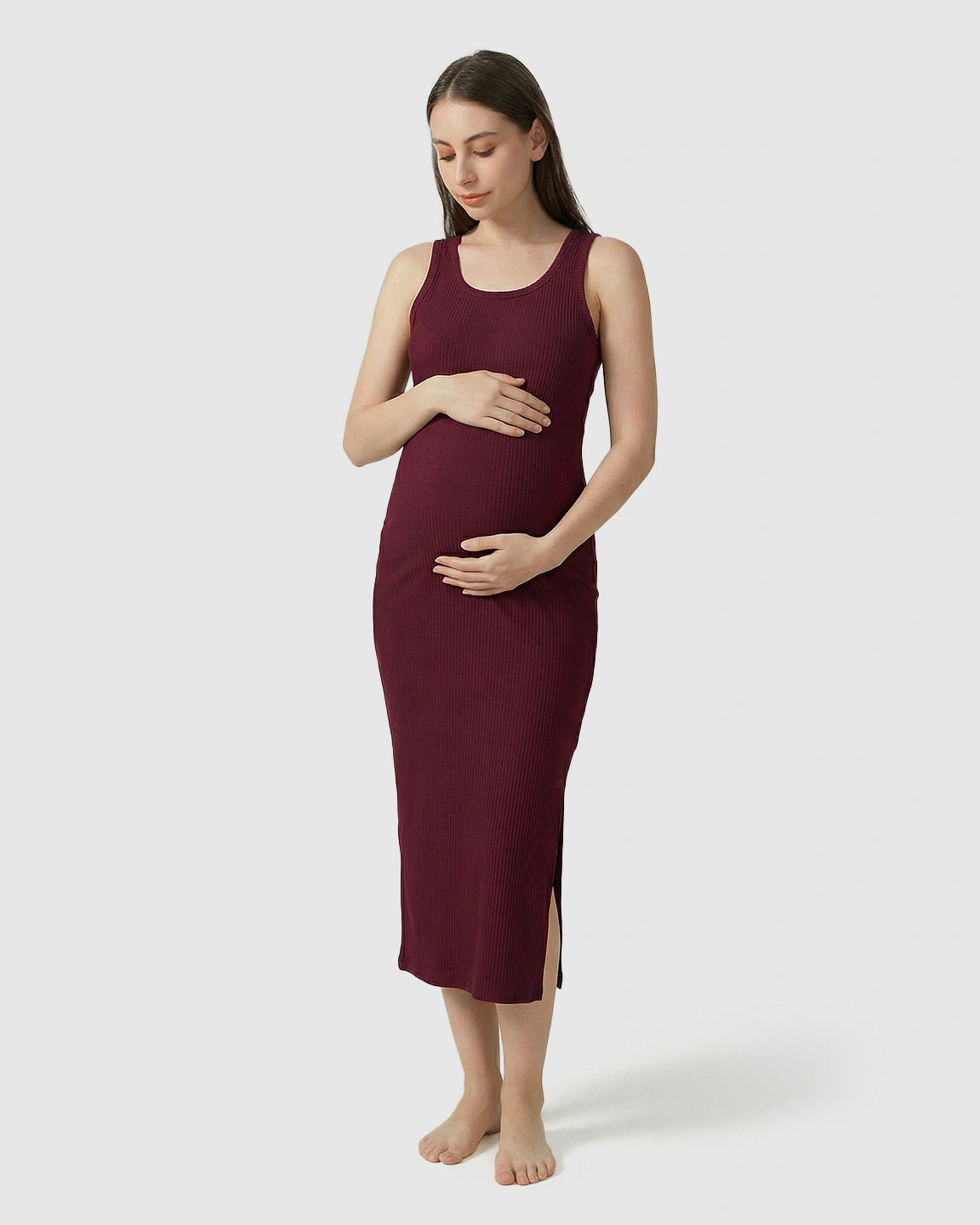 Ribbed Knit Tank Style Maternity Midi Dress