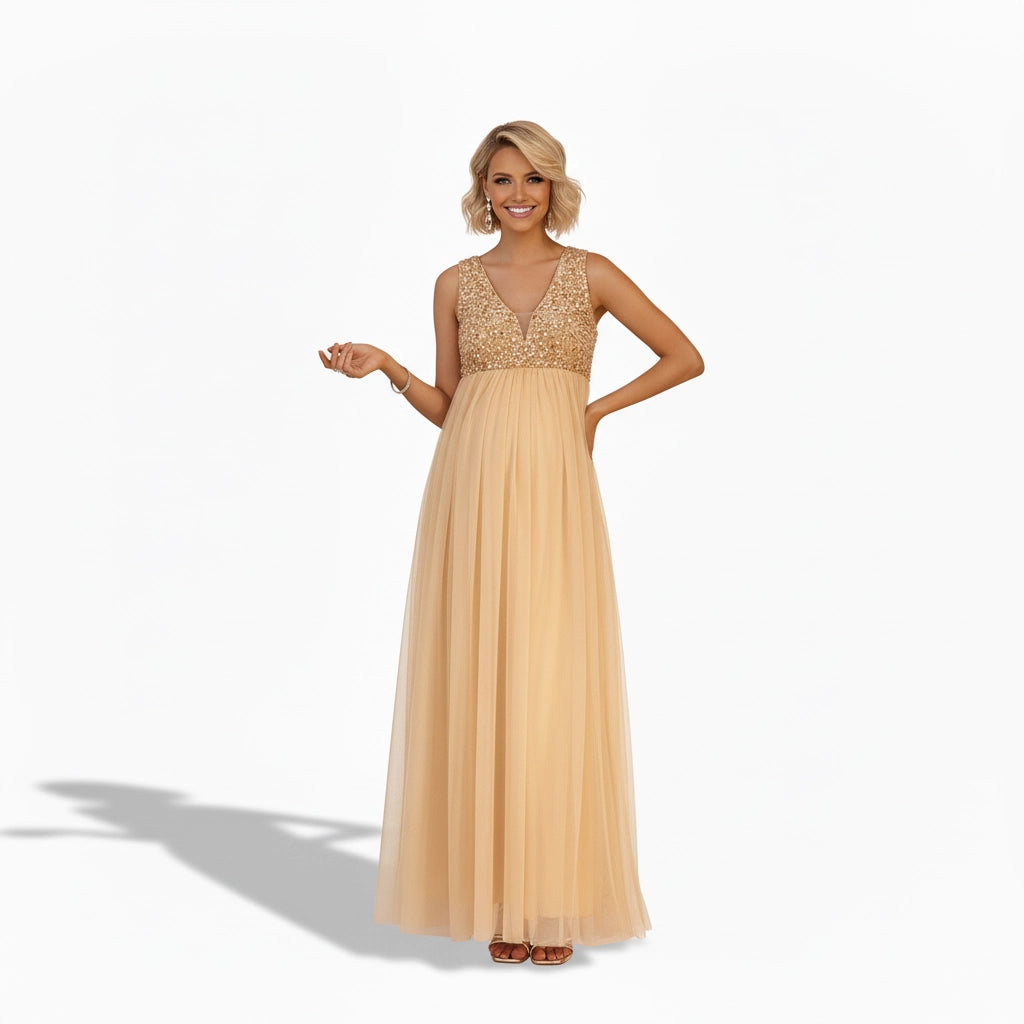 Sequin Bodice Empire Waist Maternity Maxi Dress