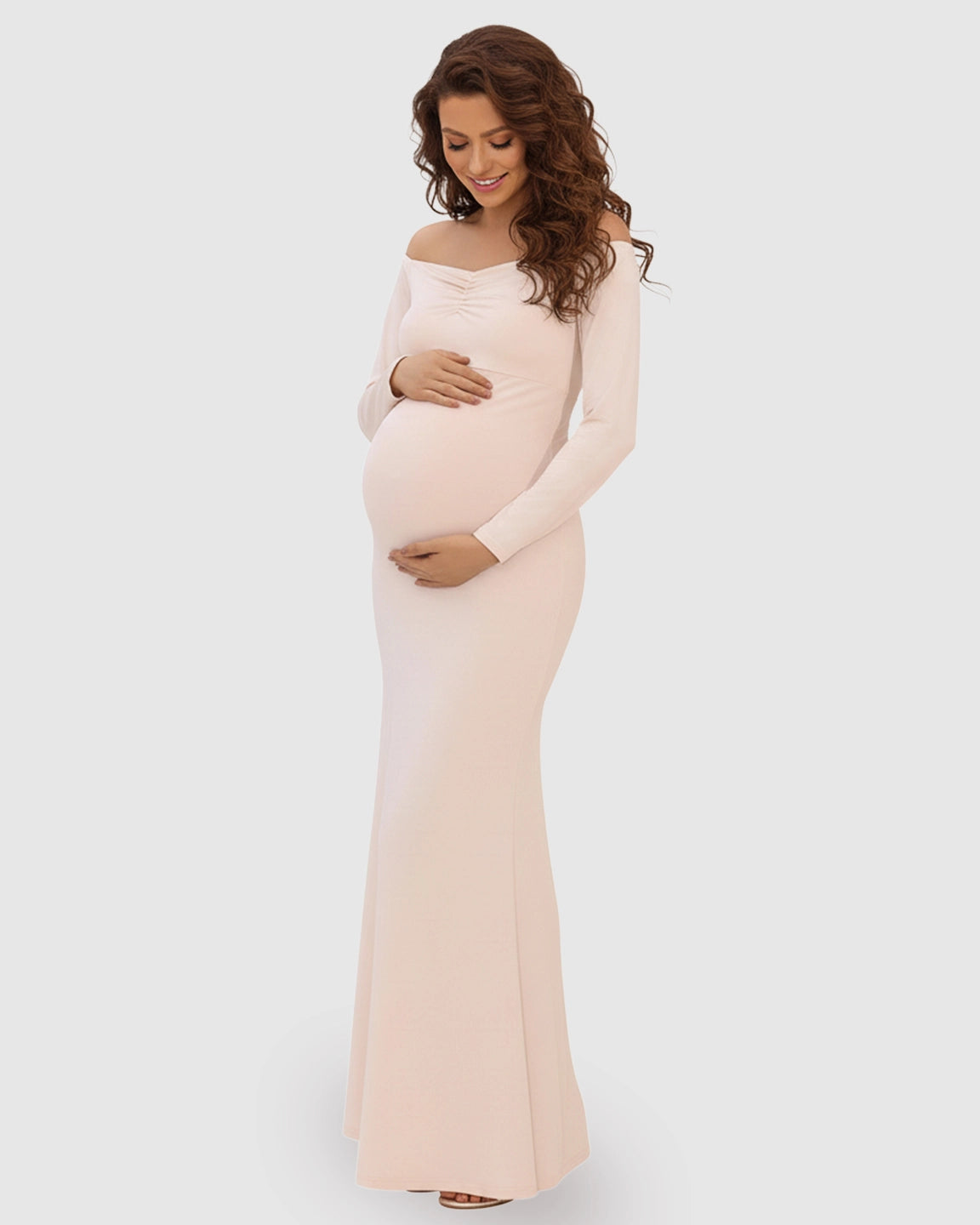 Off-Shoulder Fitted Bodice Maternity Maxi Dress