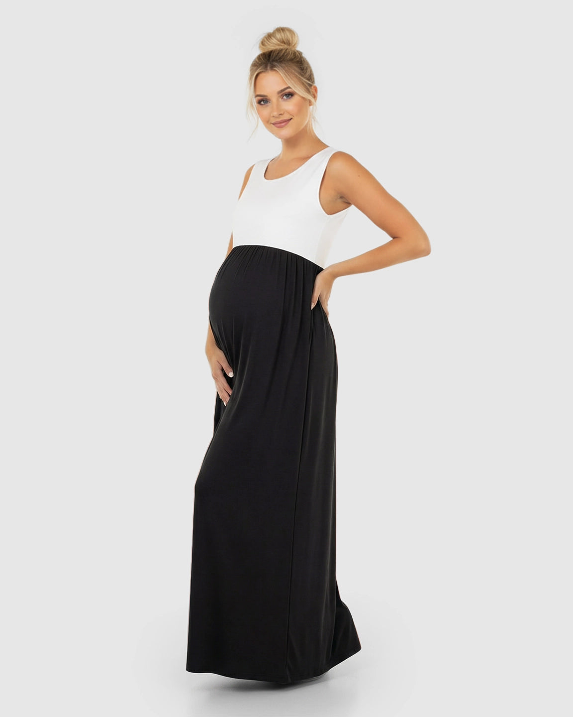 Colorblock High-Waisted Maternity Maxi Dress
