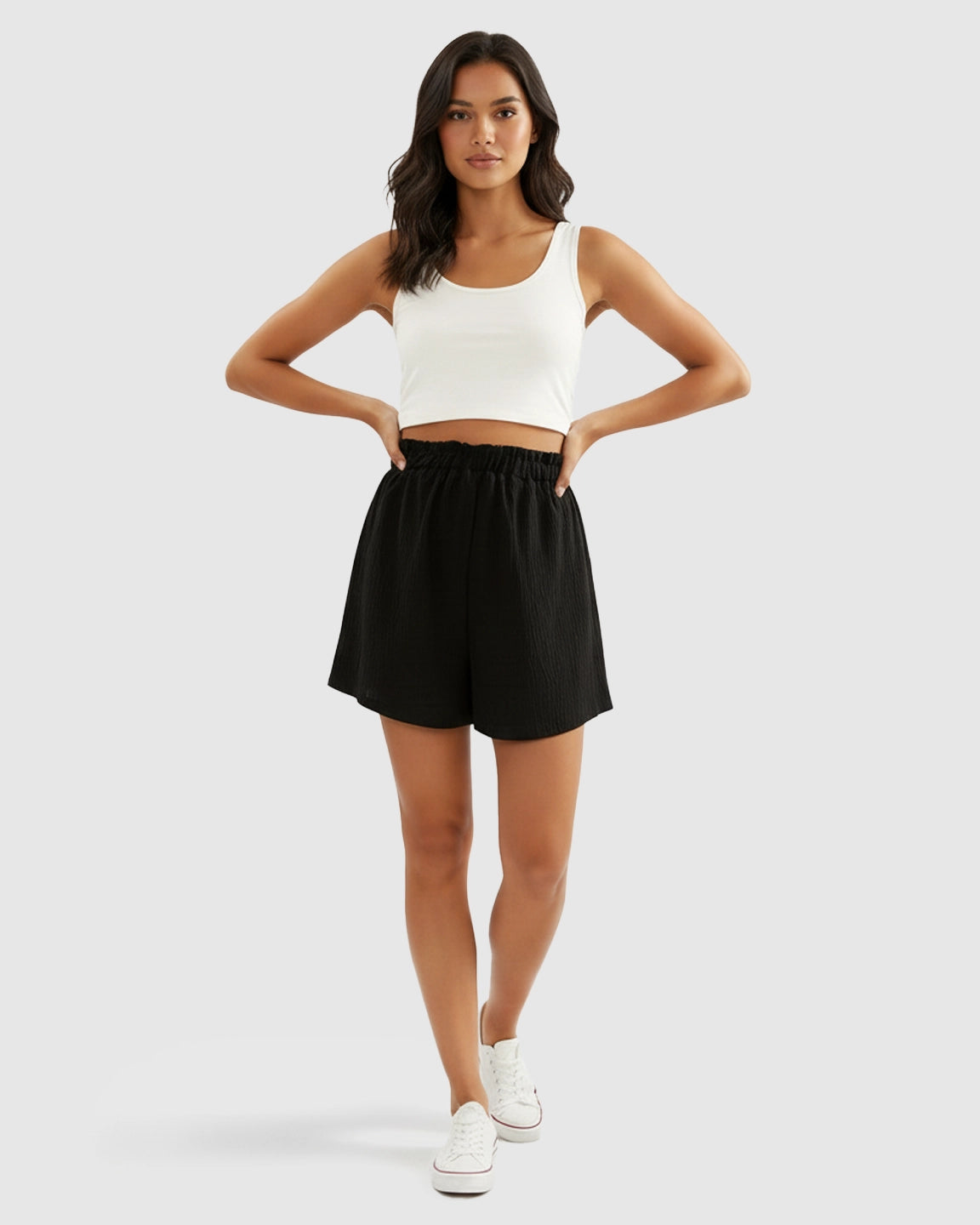 High-Waist Pocketed Maternity Paperbag Shorts