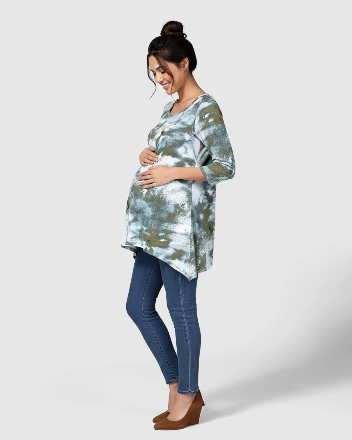Asymmetrical Hem Casual Maternity Nursing Tunic Top