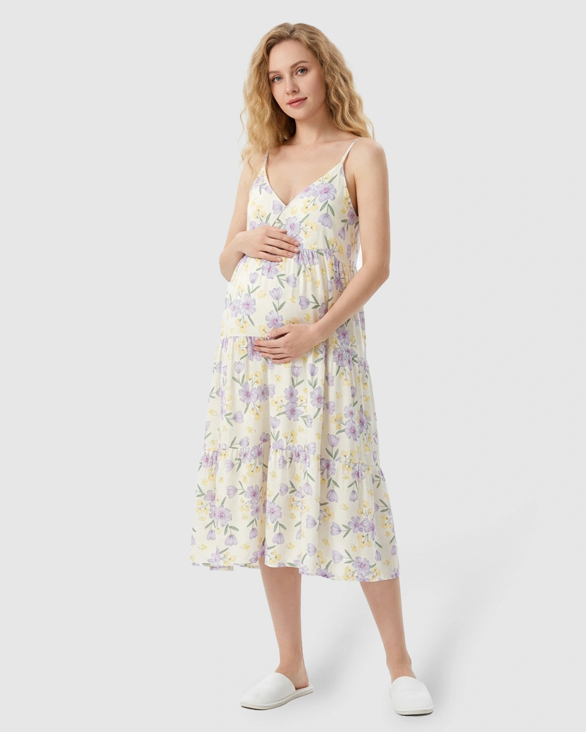 Sleeveless Purple Floral Print Maternity Nightdress