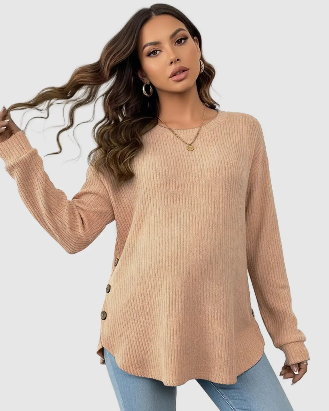 Round Neck Long Sleeve Casual Maternity Sweatshirt