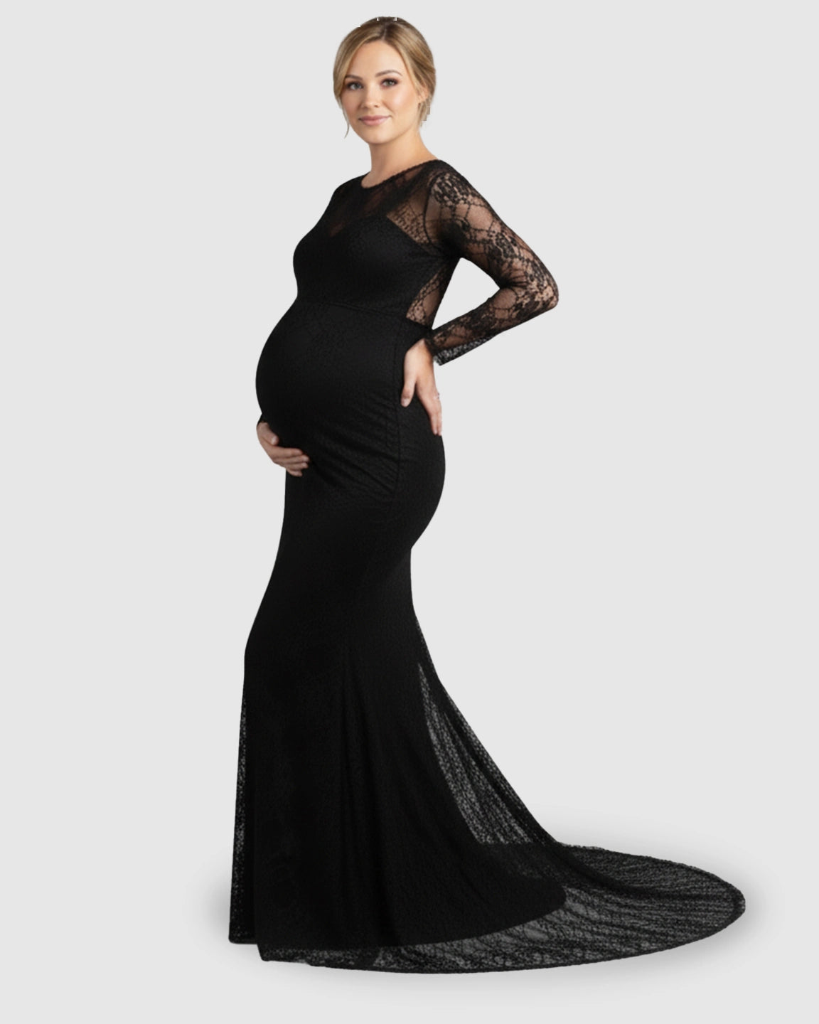 Sheer Lace Trumpet Maternity Photoshoot Gown