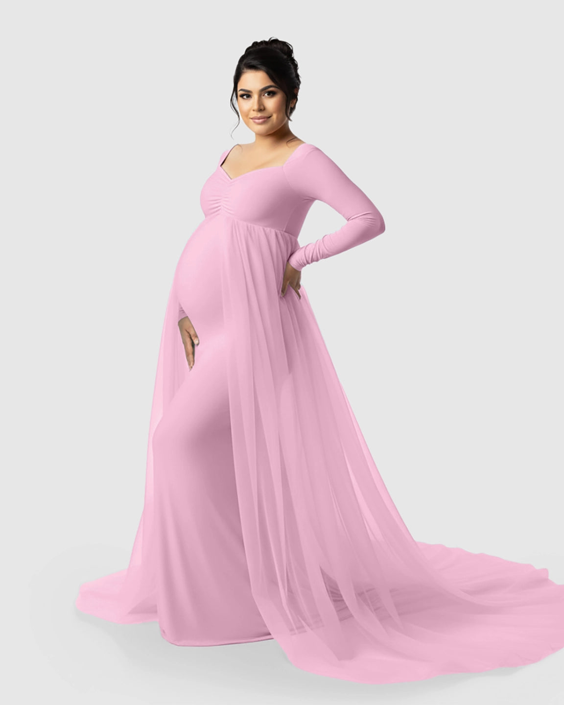 Sheer Mesh Flowy Train Maternity Maxi Dress