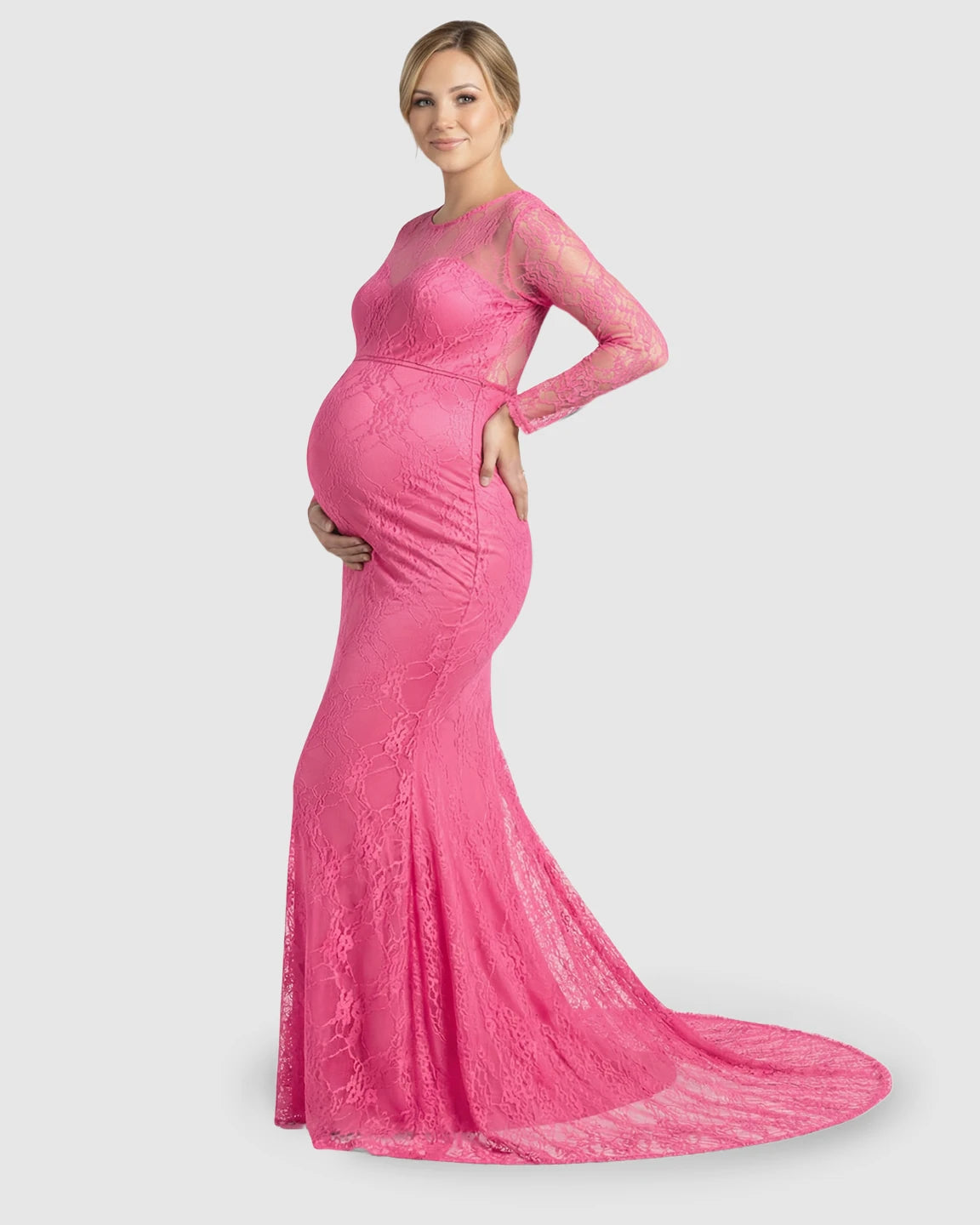 Sheer Lace Trumpet Maternity Photoshoot Gown