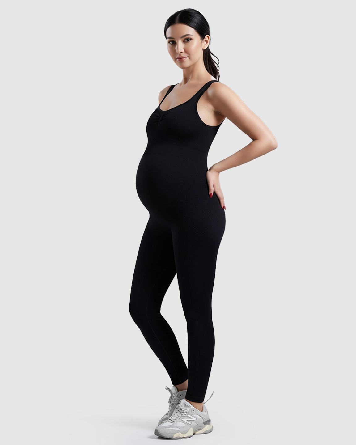 High-Waisted Stretch One-Piece Maternity Bodysuit