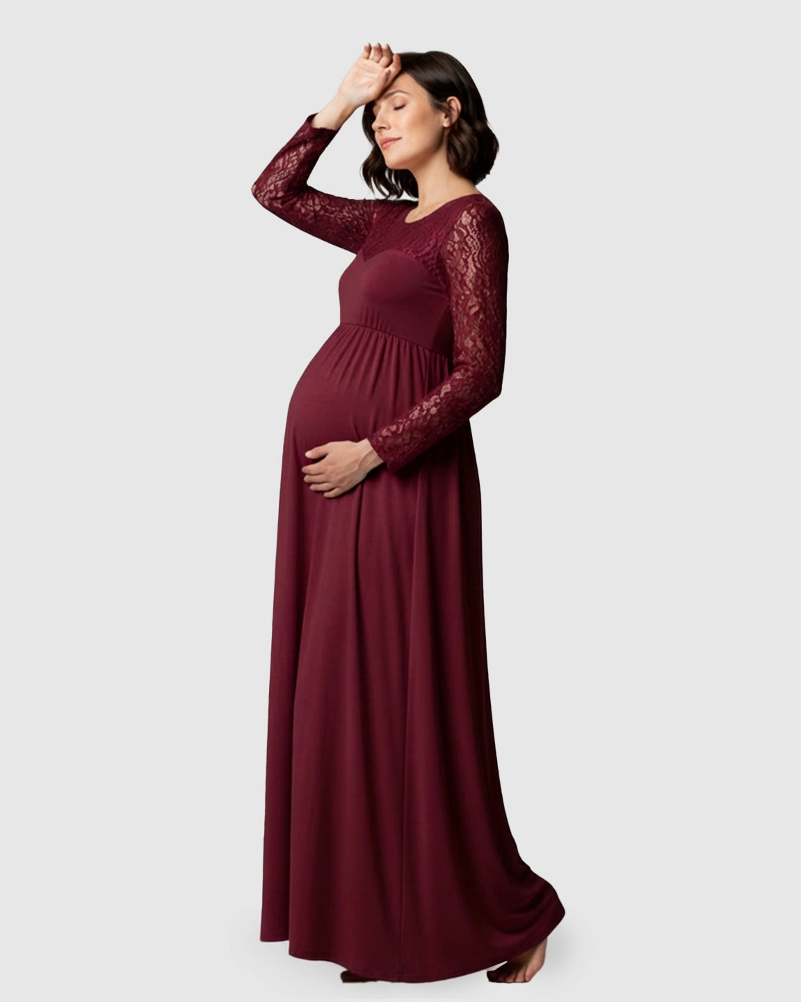 Elegant Lace Floor-Length Maternity Photoshoot Dress