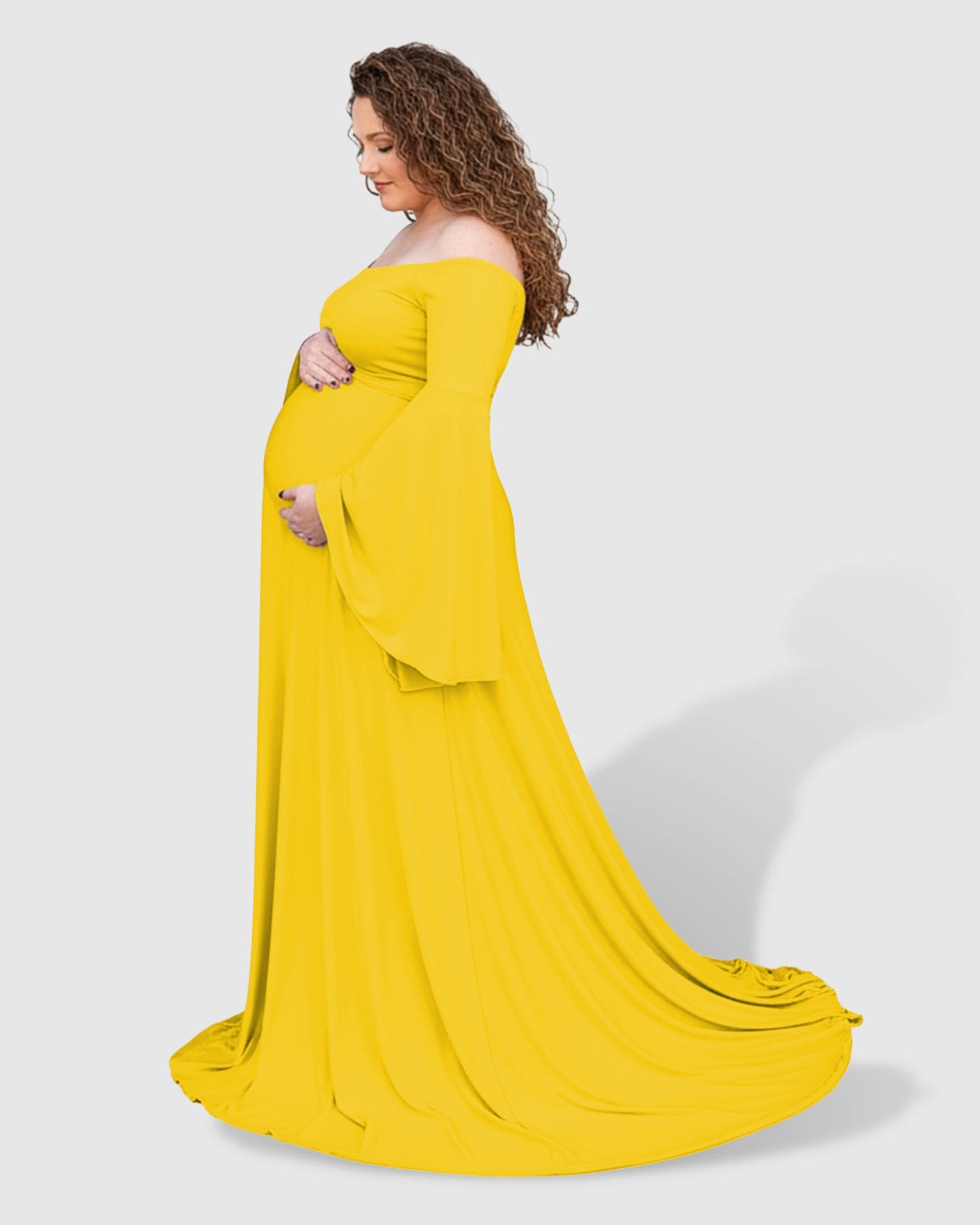 Off-Shoulder Bell Sleeve Boho Maternity Photoshoot Maxi Dress