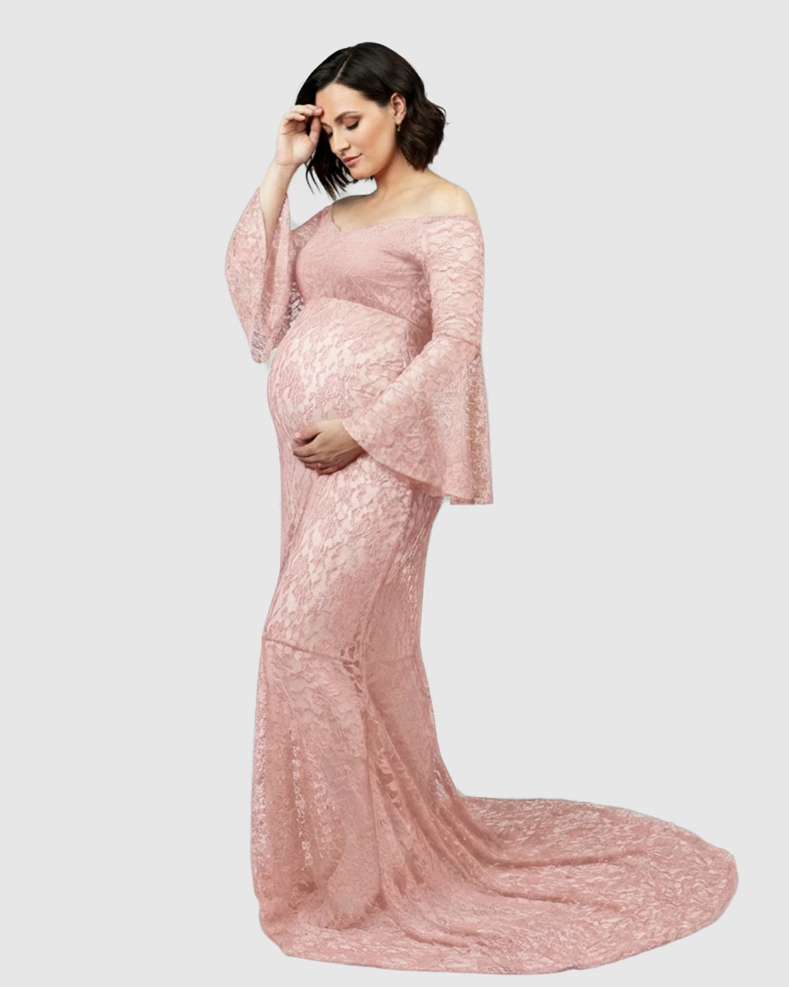 Bell Lace Sleeve Trailing Maternity Gown