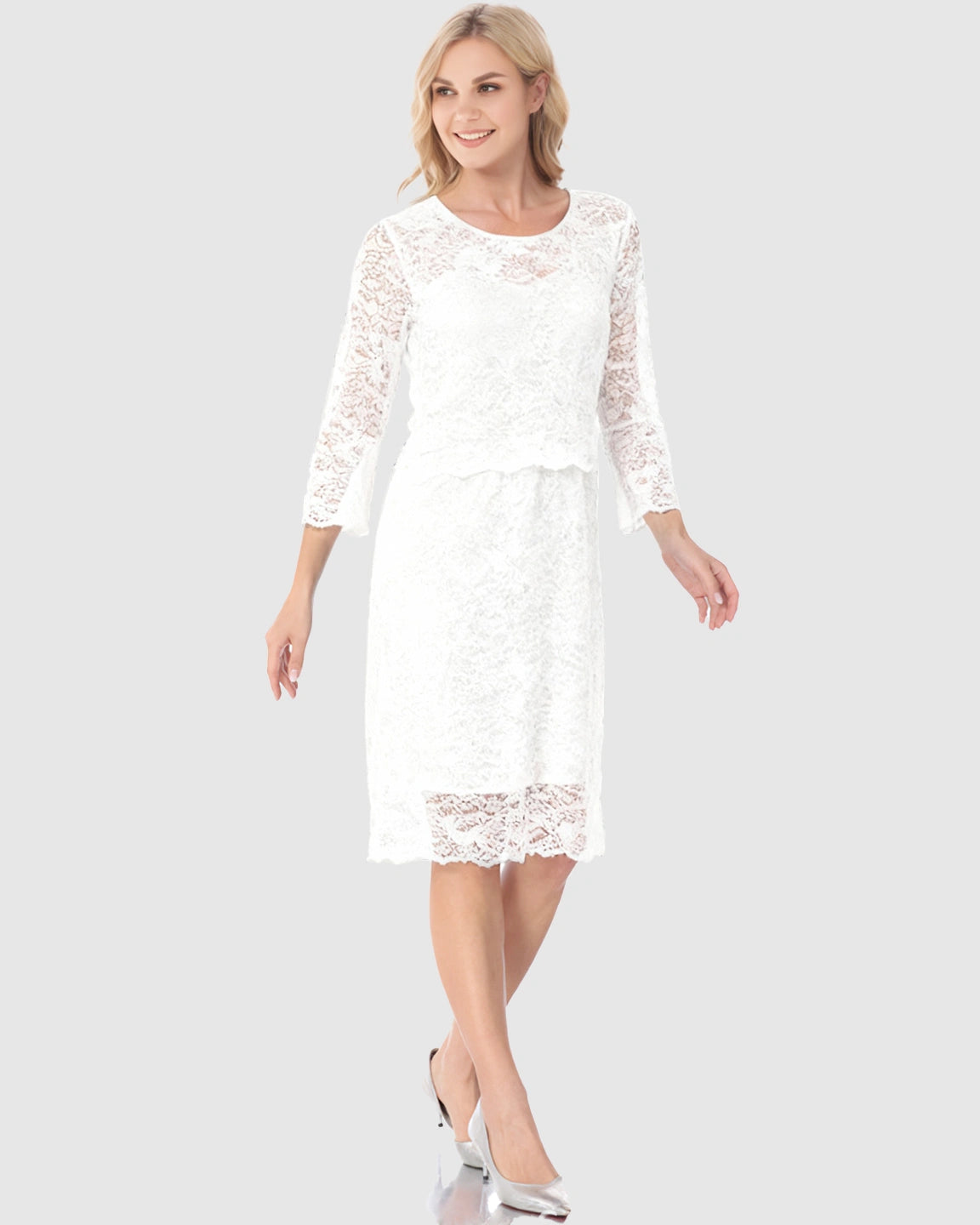 Mid-length Lace Sleeves Maternity & Nursing Dress
