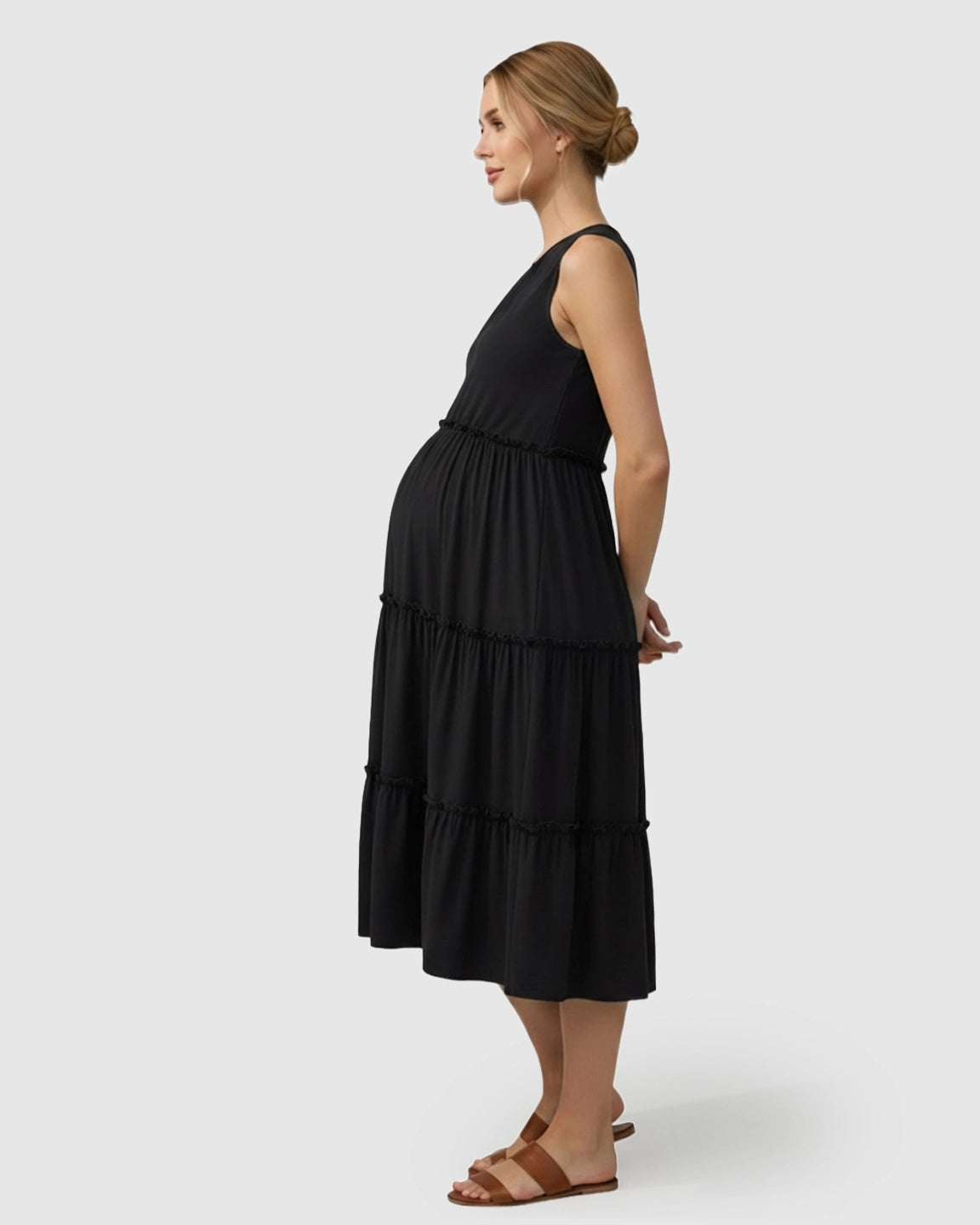 Tiered Ruffle Skirt Casual Maternity Midi Dress